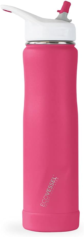 EcoVessel SUMMIT, Insulated Stainless Steel Water Bottle with Straw and Handle Flip Top Lid with Silicone Bottle Bumper Metal Water Bottle – 24 oz (Wild Magenta)