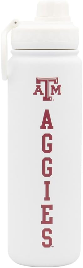 Texas A&M Aggies Bottle - White Double Walled Stainless Steel 24 oz Keeps Drinks Cold or Hot