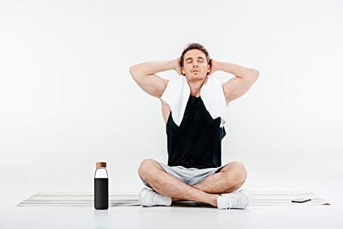 veegoal Glass Water Bottles 18 Oz Borosilicate with Bamboo Lid, BPA-FREE, Non-Slip Silicone Sleeve, and Stainless Steel Leak Proof Lid - Glass Water Bottle for Men and Women