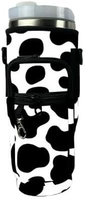 Prime Choice 30oz / 40oz Water Bottle Holder Sleeve Water Bottle Sling Carrier Bag Compatible With 30 40oz Stanley Cup Tumbler and Simple Modern Tumbler (Cow Print)