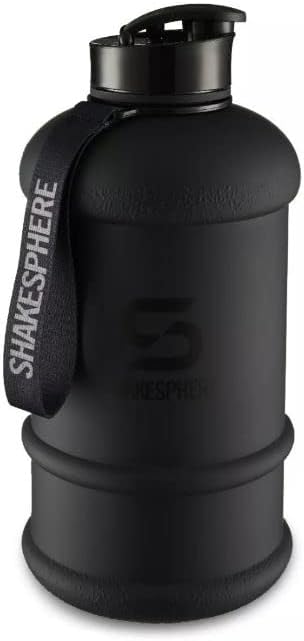 SHAKESPHERE Large Sports Water Bottle - BPA Free Hydration Jug, Black - Ideal for Sports, Camping, Outdoor, Biking & Kids (Matte Black with White Logo, 1.3L)