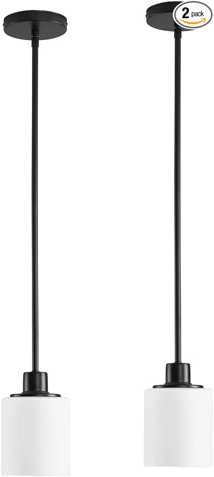 Black Pendant Lights Kitchen Island - Milk Glass Pendant Light Fixture Multiple Stems Rods 3 Units 12 Inch 3 Units 4 Inch (2 Pack Black Downrod)