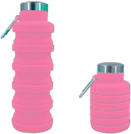 Collapsible Water Bottles 17oz, Odorless BPA-Free Silicone, Leak-Proof Foldable Reusable Bottle - Perfect for Travel Sports Gym Hiking Camping Cycling - Pink