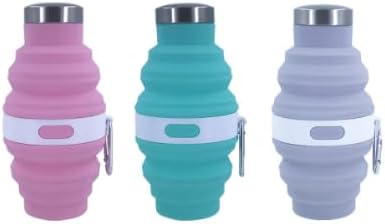 Collapsible Silicone Water Bottle with Carabiner, 475ml/17oz, BPA-Free, Leak-Proof, Lightweight & Durable for Travel, Gym, Camping (Cyan)