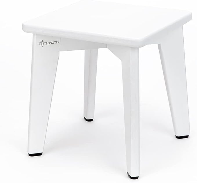 StrongTek Bamboo Step Stool for Kids and Adults, Eco-Friendly, Sturdy and Versatile Short Foot Stool for Bathroom, Kitchen, Bedroom, Compact 10-inch Small Wood Stool, Plant Stand (White)