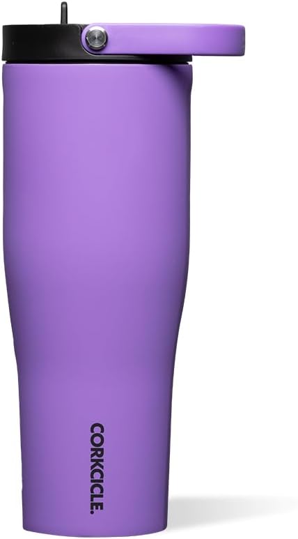 Corkcicle Go Cup XL Insulated Tumbler with Lid and Straw, Varsity Purple, 30 oz – Reusable Water Bottle Keeps Beverages Cold for 12hrs – Cupholder Friendly Tumbler, Leak-Proof Design
