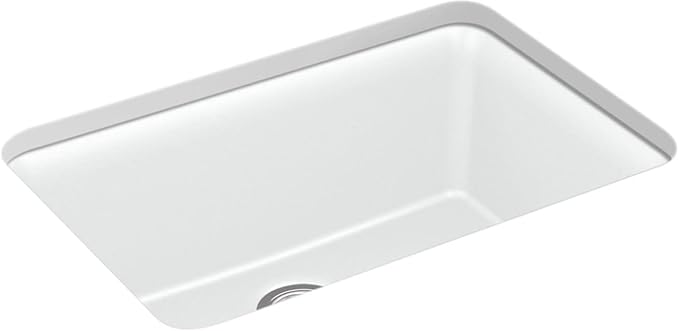 KOHLER K-28000-CM6 Cairn 27.5" Neoroc Composite Undermount Single-Bowl Kitchen Sink, Composite Kitchen Sink with Sink Rack, Matte White