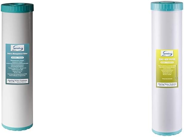 iSpring Whole House Water Filter Cartridge, Iron & Manganese Reducing Water Filter Whole House, 4.5" x 20", Model: FM25B & FG25B-KS High Capacity Heavy Metal Reducing GAC and KDF