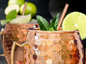 Moscow Mule Copper Mugs - Set of 4 Mug with Shot Glass 100% Handcrafted 16 oz Set with Premium Quality Cocktail Copper Straws and Jigger! - Pure Solid Mugs 4 Perfect Cocktail Mug