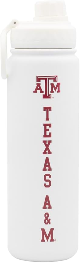 Texas A&M Water Bottle - White Double Walled Stainless Steel 24 oz Keeps Drinks Cold or Hot