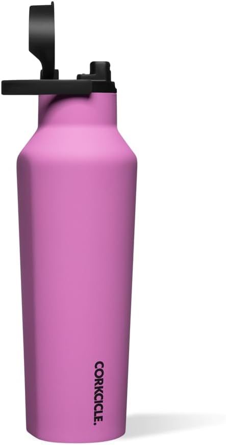Corkcicle Insulated Canteen Travel Water Bottle, Triple Insulated Stainless Steel, Easy Grip Straw Mouth, Keeps Beverages Cold for 25 Hours or Warm for 12 Hours, 20oz, Fuchsia