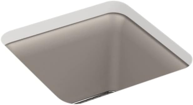 KOHLER K-8223-CM3 Cairn 15.5" Neoroc Composite Undermount Single-Bowl Bar Sink, Composite Bar Sink with Sink Rack, Matte Taupe