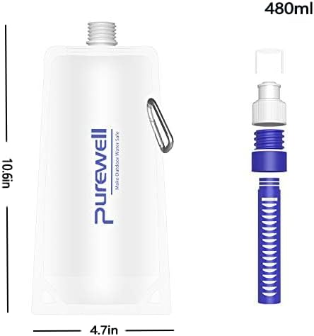 Collapsible Water Filter Canteens for Hiking, Water Bag/Bottle with Filter, Squeeze Water through a Filter, Lightweight, BPA Free, Leak Proof, Emergency Preparedness