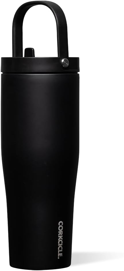 Corkcicle Go Cup XL Insulated Tumbler with Lid and Straw, Matte Black, 30 oz – Reusable Water Bottle Keeps Beverages Cold for 12hrs – Cupholder Friendly Tumbler, Leak-Proof Design