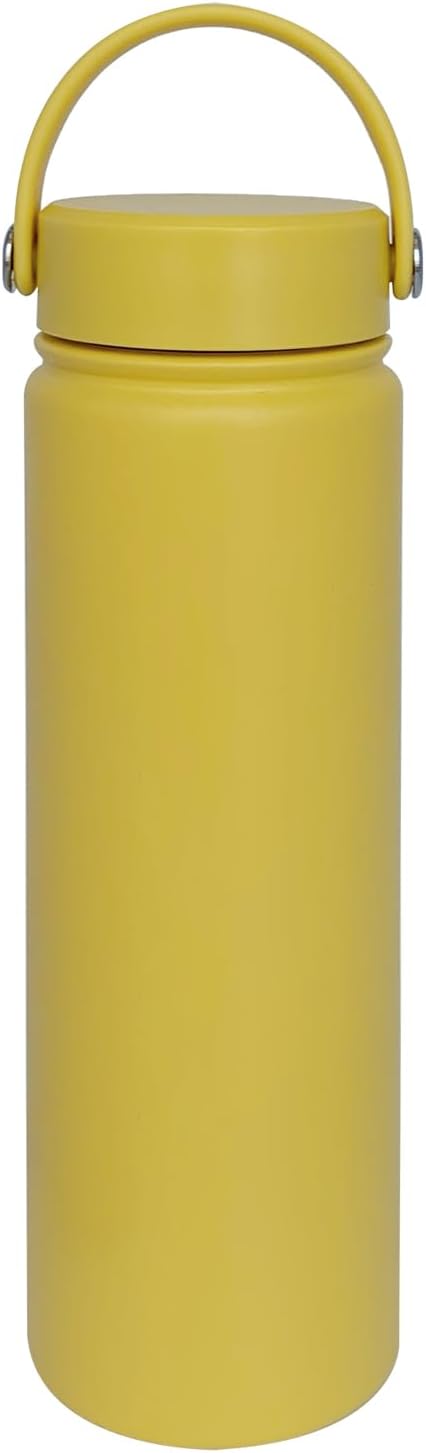 22oz Insulated Water Bottle ，Stainless Steel Sports Water Cup Flask with 2 Lids, Wide Mouth Travel Thermal Mug,Outdoor Sports Bottle（Mango yellow）