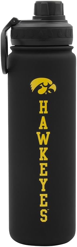 Iowa Hawkeyes Water Bottle - Black Double Walled Stainless Steel 24 oz Keeps Drinks Cold or Hot