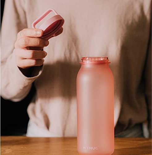 WEMUG Waterbottle 21 oz Easy Carry Handle, Modern Simple Design, BPA-Free, Leak Proof, Durable Plastic, Ultra Light, Handled (pink)