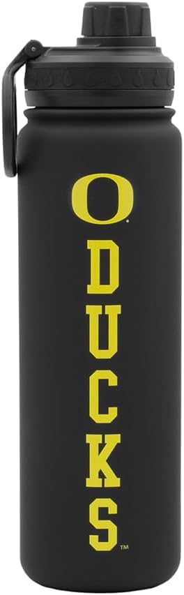 Oregon Ducks Water Bottle - Black Double Walled Stainless Steel 24 oz Keeps Drinks Cold or Hot