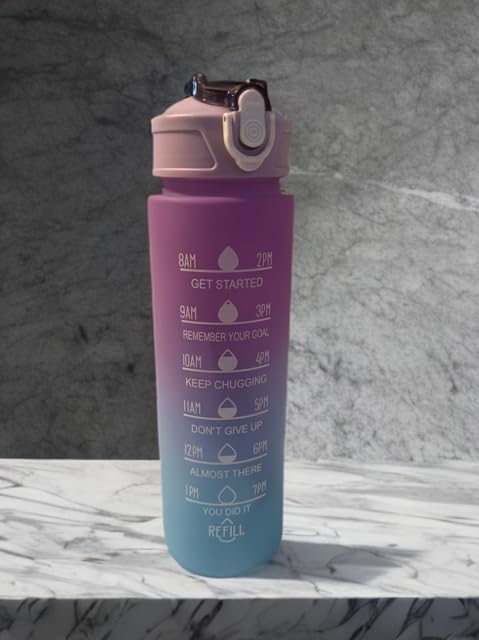 Motivational Water Bottle, 25 oz, Purple-Blue, with Timer, Fitness/Weight Loss Tracker, Quotes, blue/Purple, WB1013