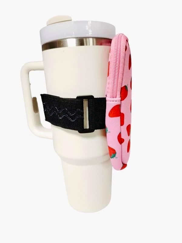 Strawberry Water Bottle Pouch Accessories for Stanley, Tumblers, Outdoor Accessories, Gym, Fanny Pack, Fits Phone, Cards, Keys, Wallet, Earphone, Sports & Adjustable Non-Slip Straps
