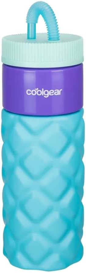 COOL GEAR 24oz Plastic Retro Squishy Water Bottle (quilted, blue)