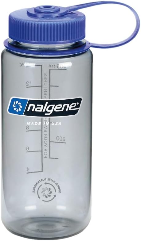 Nalgene Sustain Tritan BPA-Free Water Bottle Made with Material Derived from 50% Plastic Waste, 16 OZ, Wide Mouth,Grey