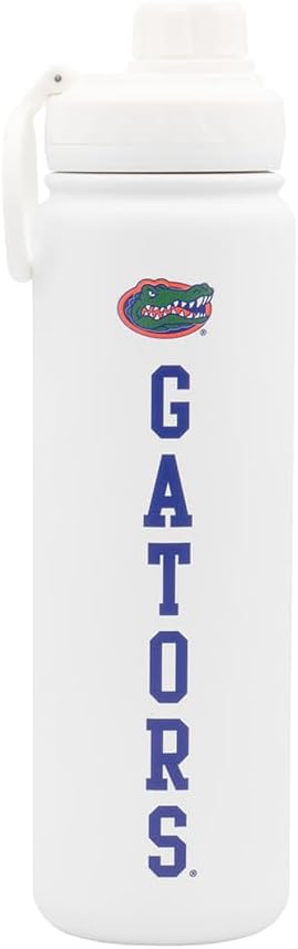 Florida Gators Water Bottle - White Double Walled Stainless Steel 24 oz Keeps Drinks Cold or Hot