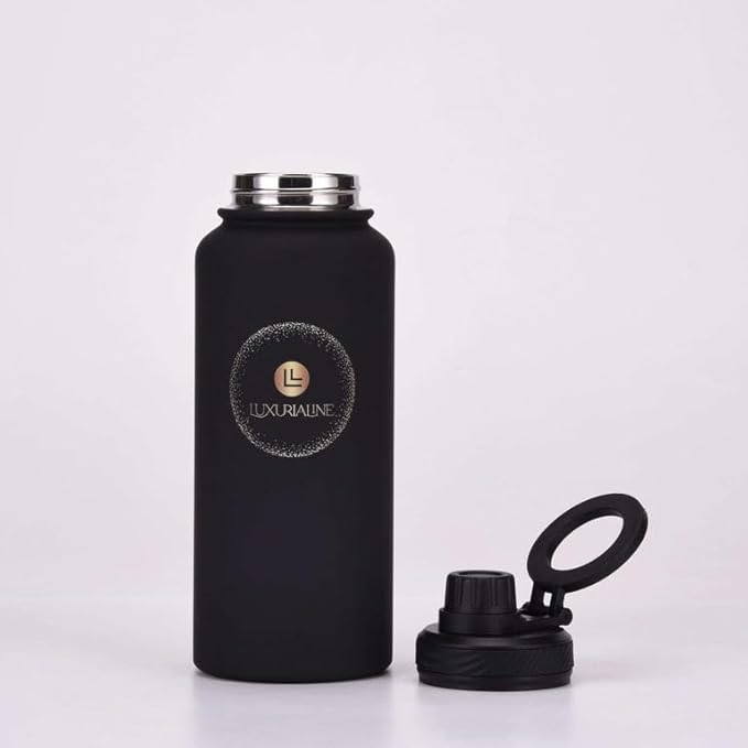 LUXURIALINE, Sport Water Bottles, 1000ml/33.8oz Double Wall Vacuum Insulated, 12 hours hot and 24 hours cold, Magnetic mobile Holder (12 or newer) Black, new 2024, ZJLA04