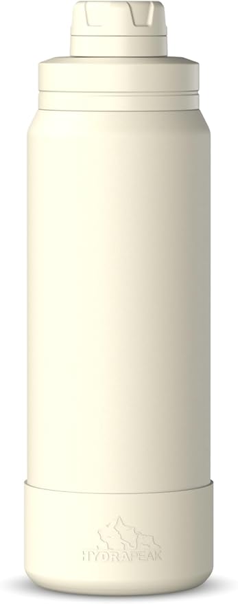 Hydrapeak 26oz Sport Insulated Water Bottle with Chug Lid, Leak & Spill Proof, Keeps Drinks Cold for 24 Hours, Hot for 12 Hours, Premium Stainless Steel Water Bottles (26oz, Ivory)