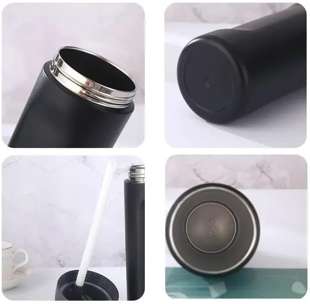 Leakproof Bpa Free - Stainless Steel Water Bottle with Straw, HAND GRIP and LID perfect for Travel, Sport, Gym and Outdoor Adventures.(20 Oz = 600 ml) (Black, 20 Oz)