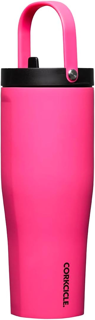 Corkcicle Go Cup XL Insulated Tumbler with Lid and Straw, Dragonfuit, 30 oz – Reusable Water Bottle Keeps Beverages Cold for 12hrs – Cupholder Friendly Tumbler, Leak-Proof Design
