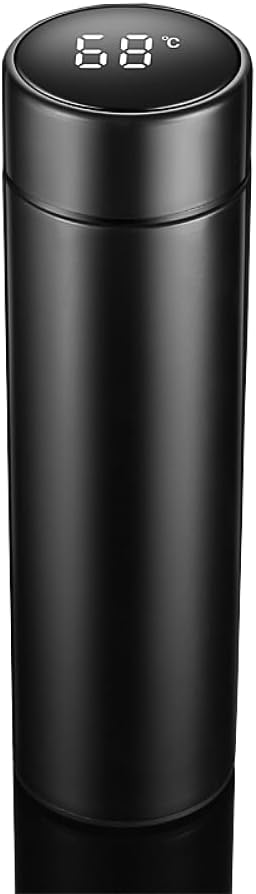 Water Bottle with LED Temperature Display Double Walled Vacuum Insulated Water Bottle Stainless Steel Automotive Travel Bottle BPA-free Leak Proof Keep Cold/Warm For 12H, Black, SMB0001