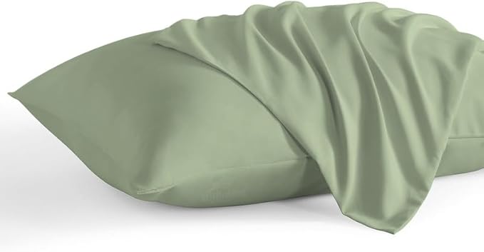 800 Thread Count 100% Egyptian Cotton Toddler Pillowcases Set of 2, Super Soft and Breathable Zipper Closer Travel Pillow Cases, 14x20 Inches, Moss Solid