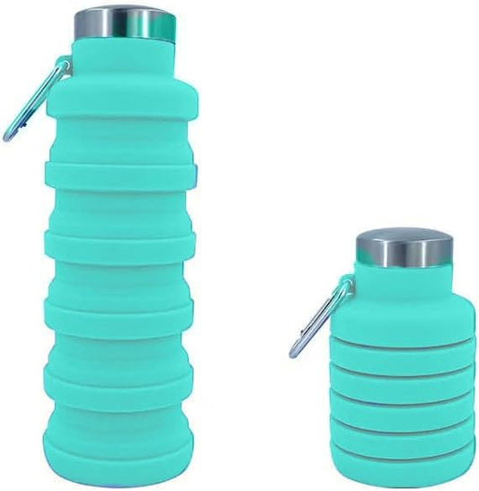 Collapsible Water Bottles 17oz, Odorless BPA-Free Silicone, Leak-Proof Foldable Reusable Bottle - Perfect for Travel Sports Gym Hiking Camping Cycling - Turquoise