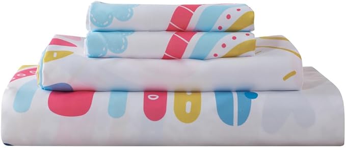 qjmiaofang Girls Rainbow Fitted Sheet Full Size Rainbow Sheets 4pieces Cartoon Cloud Bedding Set Girly Rainbow Bed Sheet Set Stars Sheet Set 1 Fitted Sheet 1 Flat Sheet 2 Pillowcase for Home