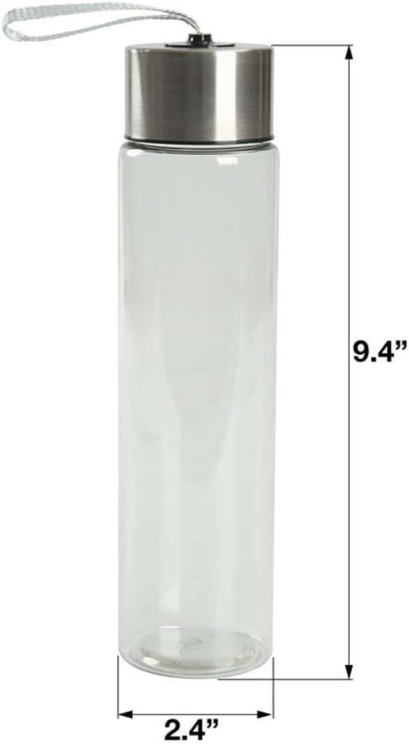 DipSip Water Bottle plastic 18 oz Stainless Steel Screw Cap Lid with Strap (Clear), 9
