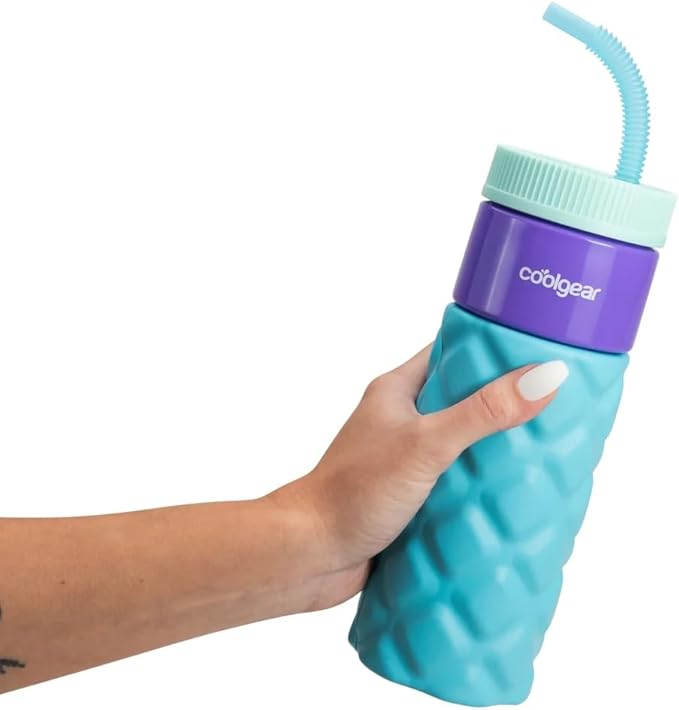 COOL GEAR 24oz Plastic Retro Squishy Water Bottle (quilted, blue)