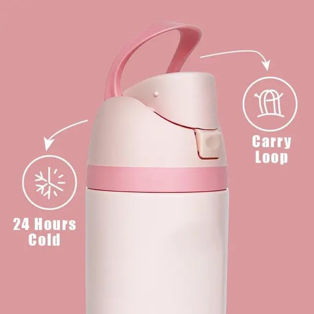 Premium Stainless Steel Water Bottle – Leak-Proof, BPA-Free with Straw and Grip – perfect for Travel, Sport, Gym and Outdoor Adventures.(Pink Rose, 20 Oz)