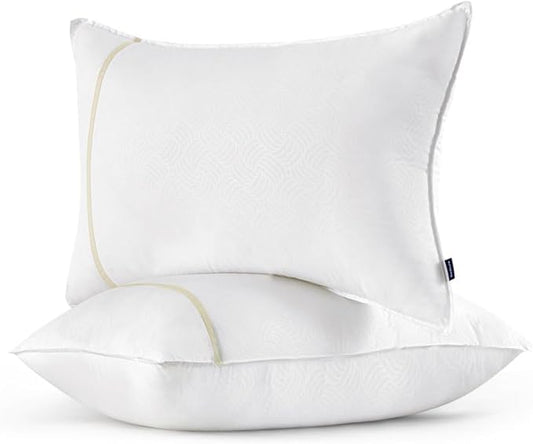 Bedsure Hotel Pillows - Luxury Bed Pillows for Sleeping with Decoration Strip Breathable Cover Soft & Supportive Pillows for Side, Back or Stomach Sleepers (2, Light Khaki, King)