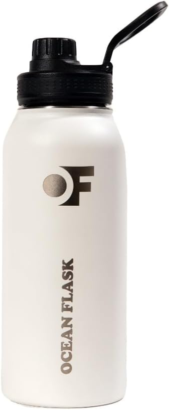 Sports Water Bottle - 32 Oz 3 Lids Straw Lid Leak Proof (Straw, Spout and Handle Lid)- Stainless Steel Sport and Gym, Travel Bottles for Men, Women -Insulated Thermos (Winter White)