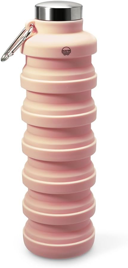 Mayim Collapsible Water Bottles Silicone Travel Tumbler with Clip for Backpack, Reusable Portable Sport Water Bottle for Gym, Camping, Hiking or Airport, 24 Oz Pink
