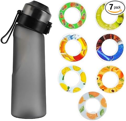 Flavor Pods for Water Bottle,7pcs Flavor Pods Fruity Scent for Sports Water Bottle,with Water bottle 0 Sugar, 0 Calorie For Fitness Outdoor School (Black+7Pod), FNDAI02