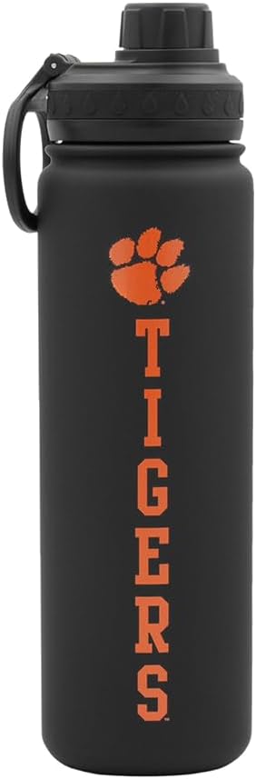 Clemson Tigers Water Bottle - Black Double Walled Stainless Steel 24 oz Keeps Drinks Cold or Hot