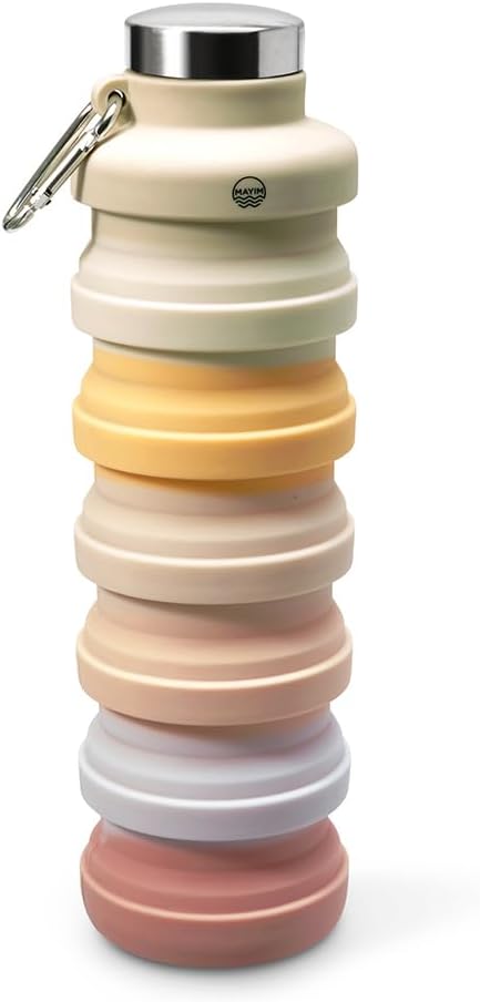 Mayim Collapsible Water Bottles Silicone Travel Tumbler with Clip for Backpack, Reusable Portable Sport Water Bottle for Gym, Camping, Hiking or Airport, 24 Oz Ivory Purple