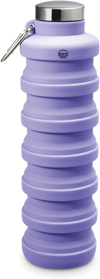 Mayim Collapsible Water Bottles Silicone Travel Tumbler with Clip for Backpack, Reusable Portable Sport Water Bottle for Gym, Camping, Hiking or Airport, 24 Oz Lilac