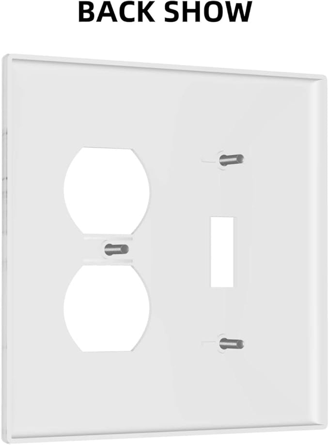 Marble Grey Wall Plate Decorative Light Switch Cover 2-Gang Combo Toggle/Duplex Outlet Faceplate for Bedroom Kitchen Farmhouse White