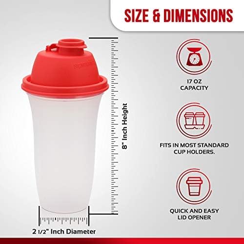 SIGNORA WARE Shaker Bottles | 17-Ounce Plastic Protein Shake Bottle for Meal Replacement Shakes & Smoothies, Beverages, Mixing Salad Dressing & Sauces, Margarita, & More