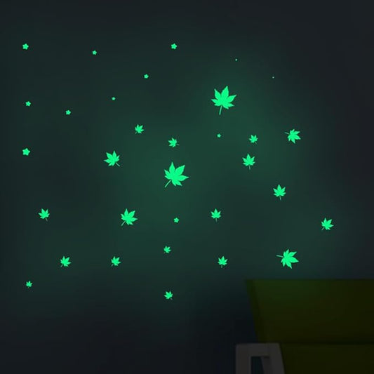 Glow in The Dark Leaf Wall Stickers for Sweet Home,40pcs PET Plant Wall Stickers for Bedrooms, Leaf Stickers Wall Decals for Boys and Girls Room, Cute Plant Decals Stickers for Room Walls (Leaf 2)