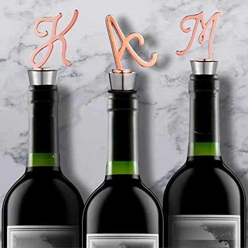 Monogram Wine and Beverage Bottle Stopper, Initial letter wine stoppers Decorative, Creative Wine Gift for Kitchen Bar Wedding Rose Gold Finish,Reusable, letter K
