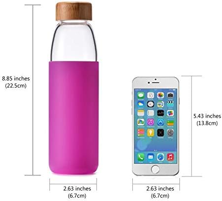 veegoal Glass Water Bottles 18 Oz Borosilicate with Bamboo Lid, BPA-FREE, Non-Slip Silicone Sleeve, and Stainless Steel Leak Proof Lid - Glass Water Bottle for Men and Women